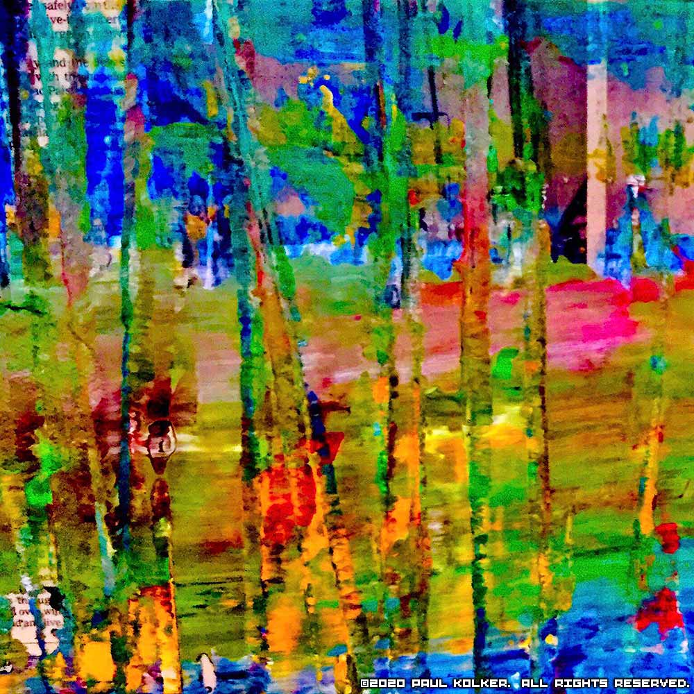 Paul Kolker's deep in the woods decalcomania abstract painting 2020