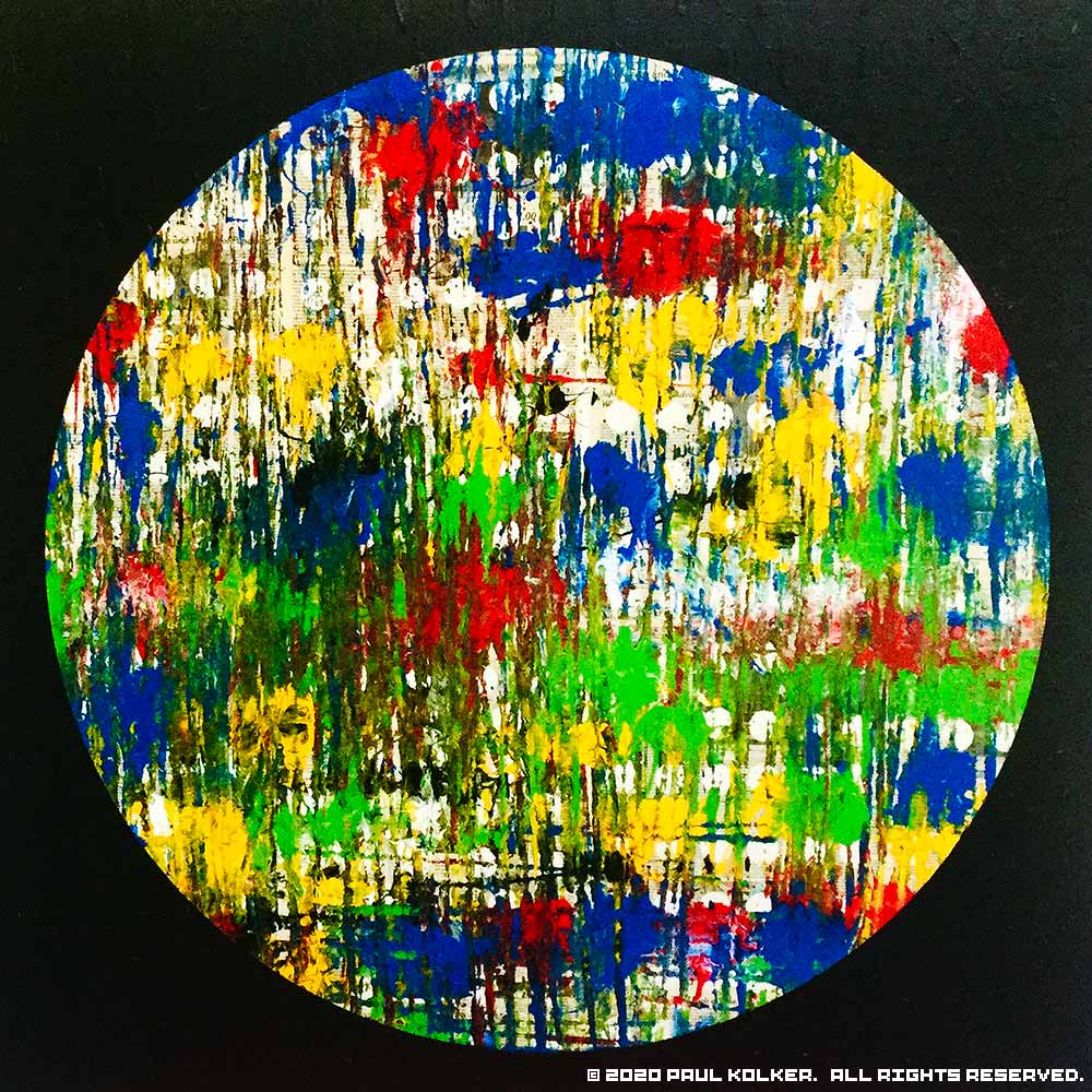 Paul Kolker abstract painting ibn ezra’s orbs decalcomania bezold noir op.8, 2020